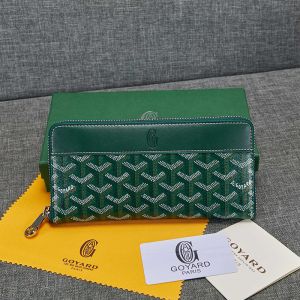 Goyard Goyardine Large Matignon Zip Around Wallet Green