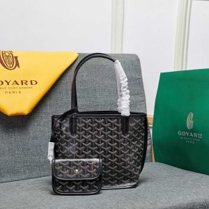 Goyard Mini Anjou Reversible Tote In Goyardine Calfskin Black/Brown