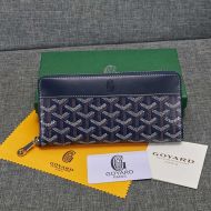 Goyard Goyardine Large Matignon Zip Around Wallet Navy Blue