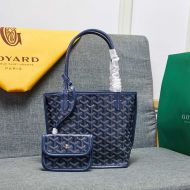 Goyard Mini Anjou Reversible Tote In Goyardine Calfskin Navy Blue