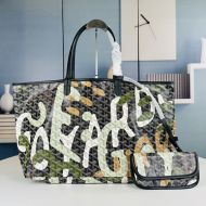 Goyard Saint Louis Reversible Tote In Goyardine Canvas with Letteres Camouflage Black/Green